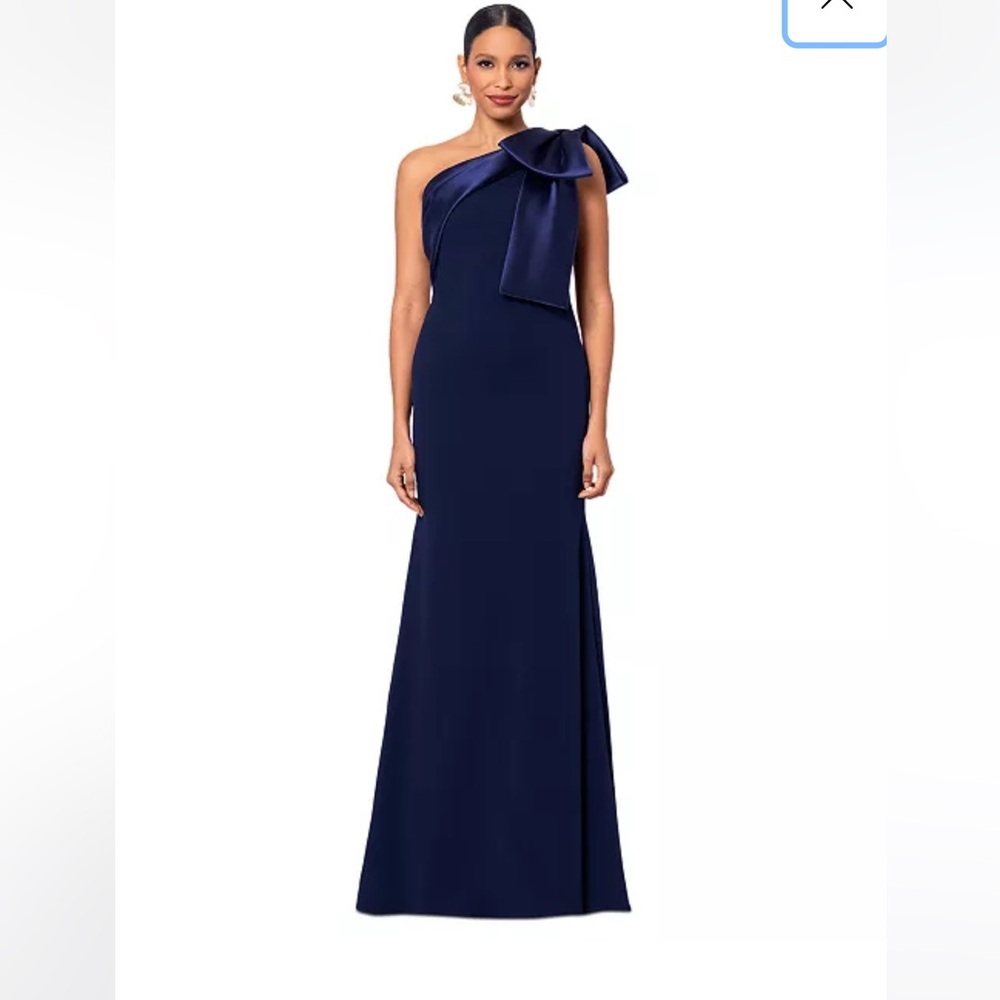 Betsey & Adam One Shoulder Evening Gown with Bow